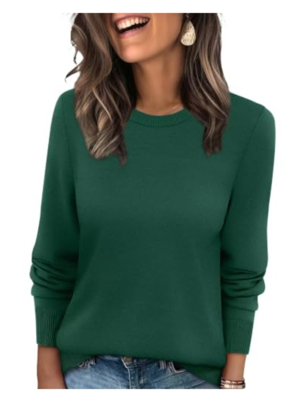 Lightweight Ribbed Knit Crewneck Pullover Sweater Loose Fit Fall Winter